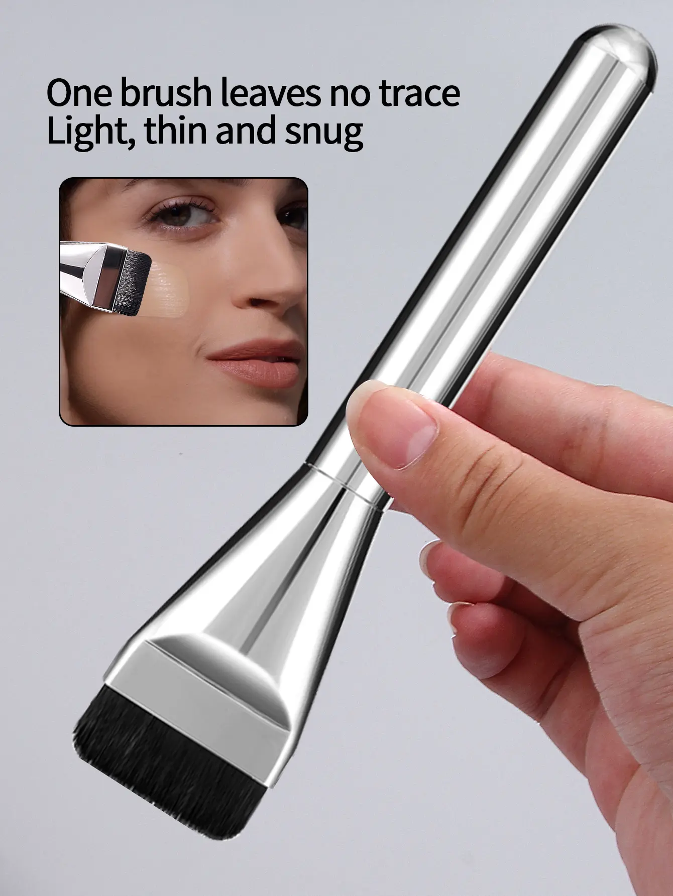 2pcs silver makeup brush set, ultra-thin fine eyeliner brush,flat-head foundation brush, suitable for base makeup and eye makeup