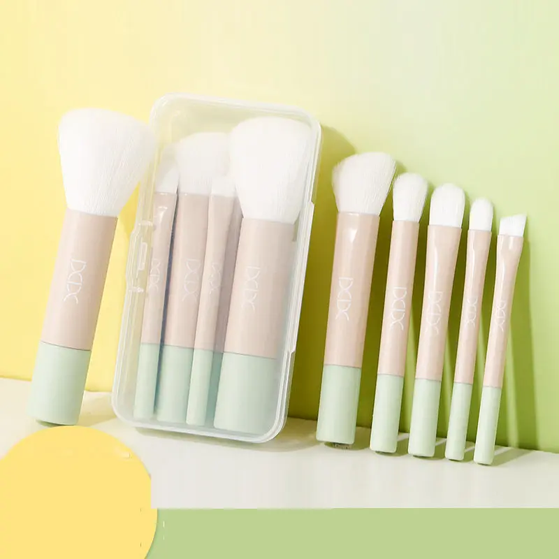6Pcs Travel Makeup Brushes Set with Storage Box Macron Portable Cosmetic Powder Blush Nose Shadow Brush Contouring Brushes Set