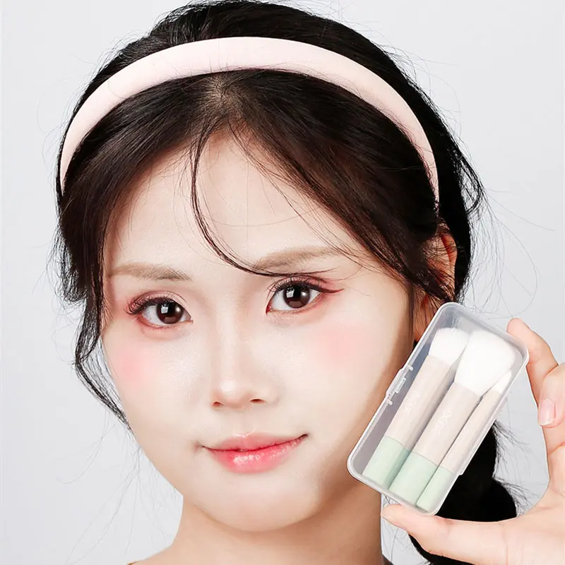 6Pcs Travel Makeup Brushes Set with Storage Box Macron Portable Cosmetic Powder Blush Nose Shadow Brush Contouring Brushes Set