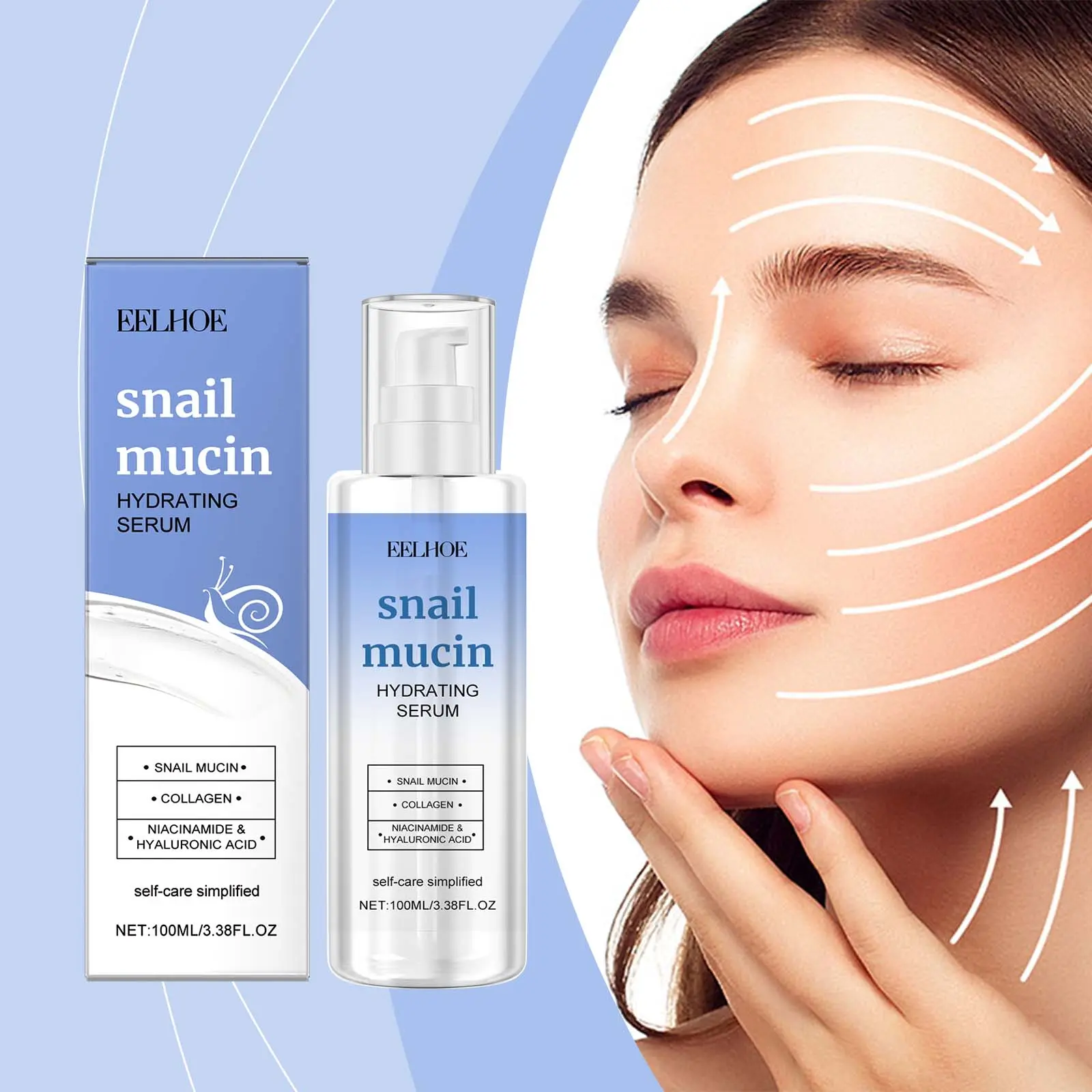 EELHOE Snail Mucin Serum Rejuvenating Shrinking Pore Firm Lift Improve Sagging Moisturize Brightening Skin Face Care Cream 100ml