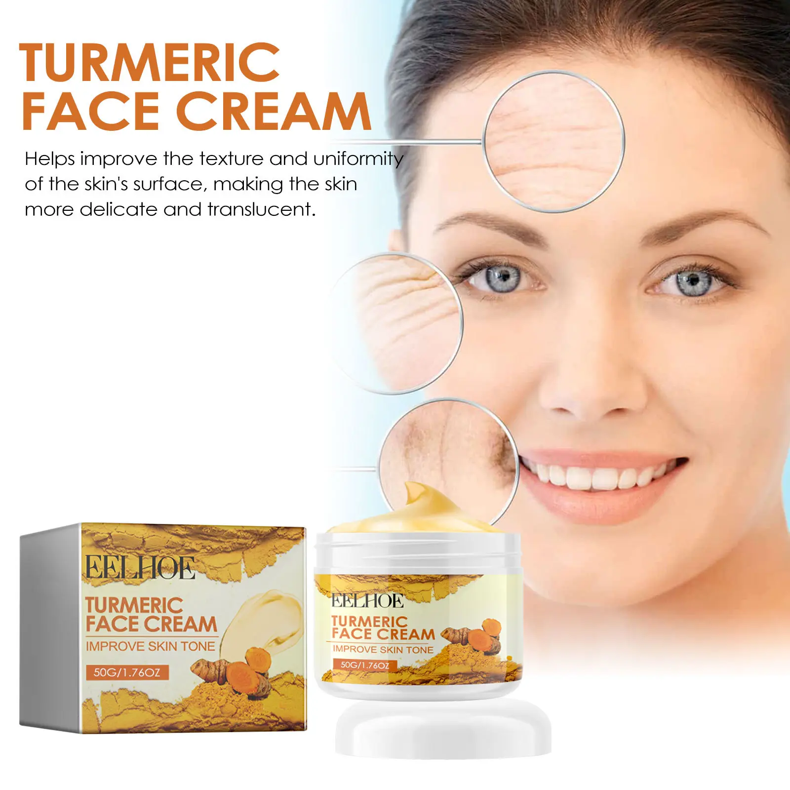 EELHOE Turmeric Face Cream Anti Wrinkle Removal Vitamin E Deeply Moisturizing Lift Skin Firming Facial Cream Skin Care Products