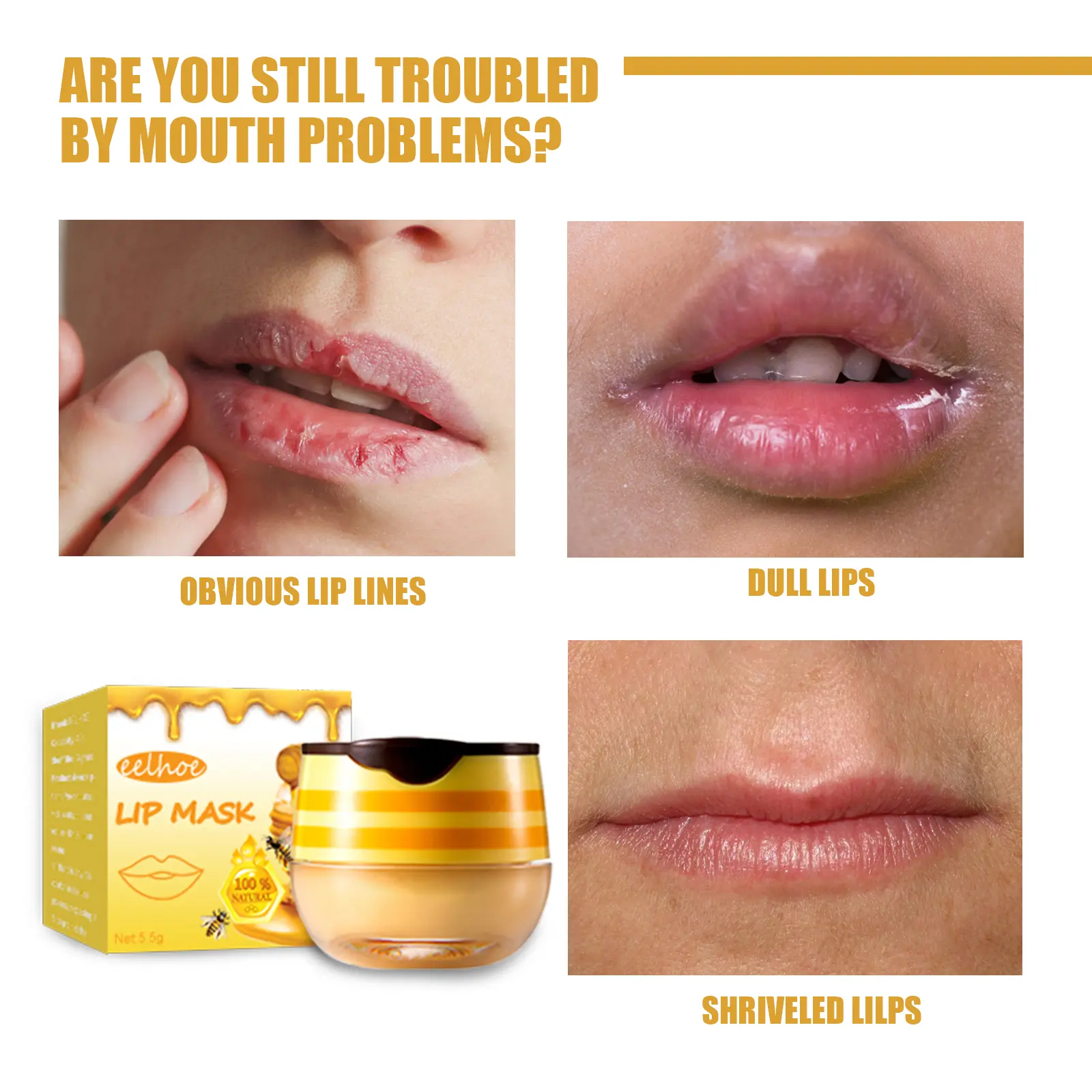 Eelhoe Honey Lip Mask Moisturizing Exfoliating Lip Care Bee Lipstick Intense Hydration Repair Exfoliation Texture Improvement