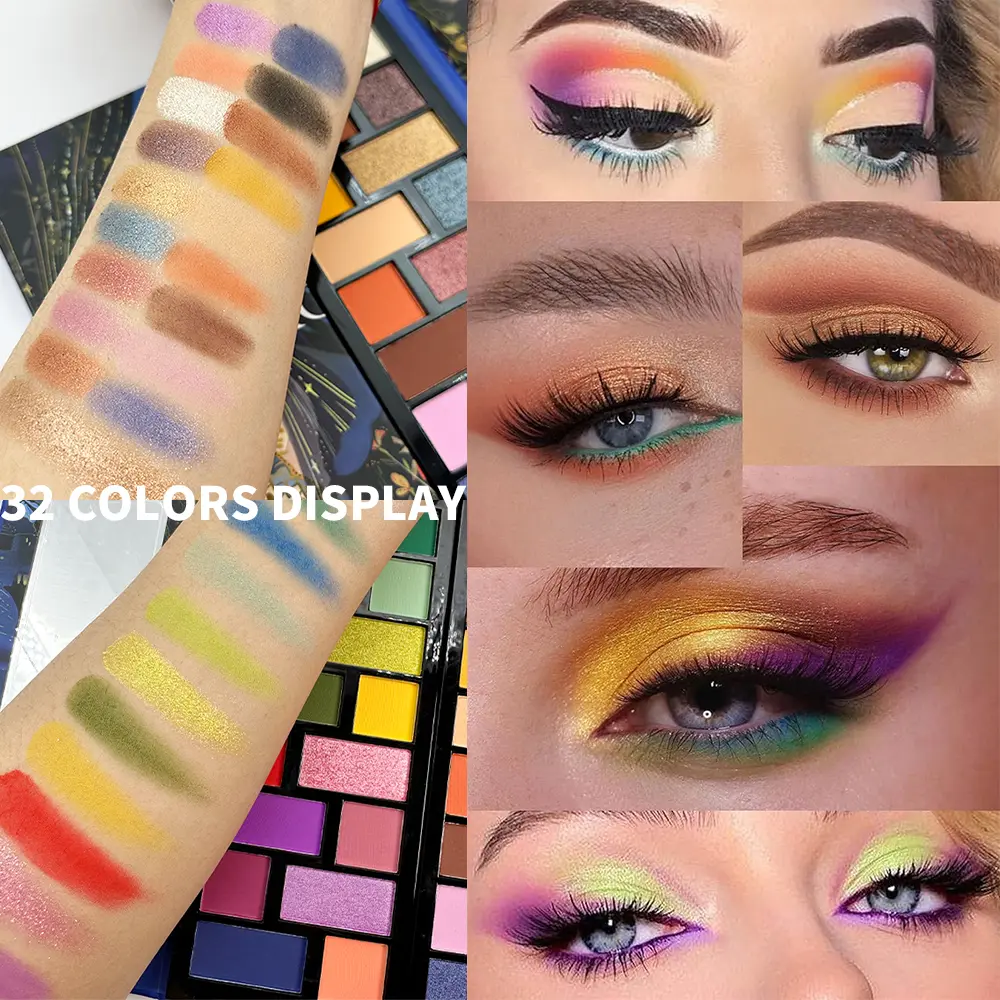 32 Color Eyeshadow Palette-Matte & Shimmer, Highly Pigmented,Vegan,Cruelty-Free, Professional Makeup Palette (Warm/Nude/Glitter)