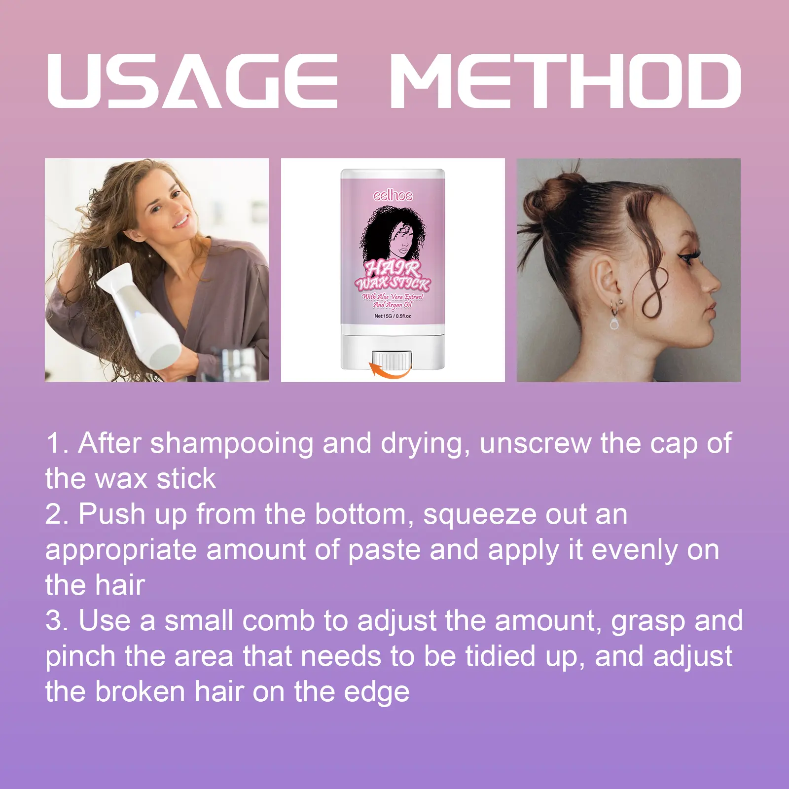 EELHOE Wax Stick Gel Cream Broken Hair Finishing Stick Artifact Hair Wax Stick Gel Cream Styling Hair Frizz Edge Control Gel Wax