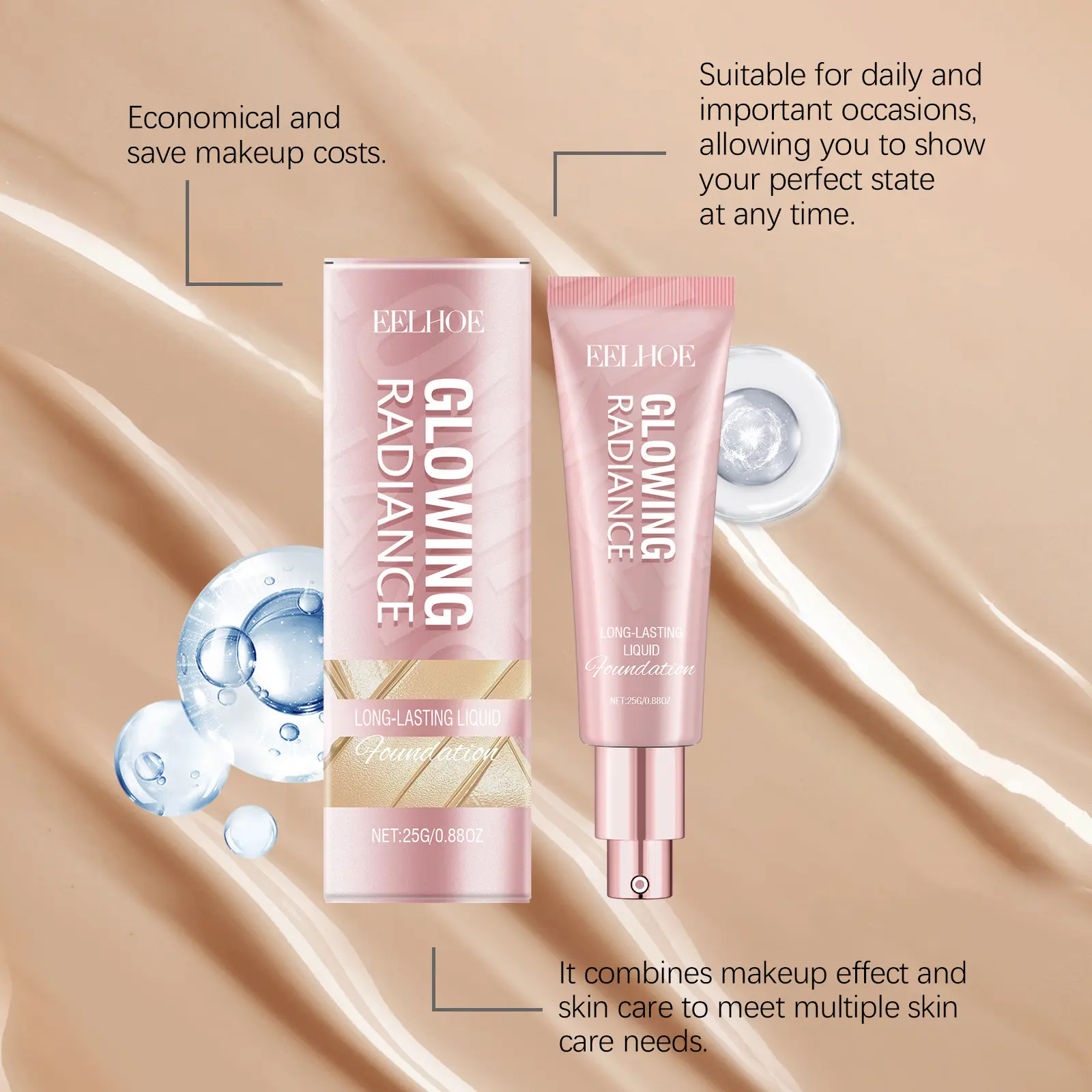 Eelhoe Vitamin E Makeup Liquid Foundation Lasting Moisturizing Wearing Full Coverage Light and Thin Base Waterproof Foundations