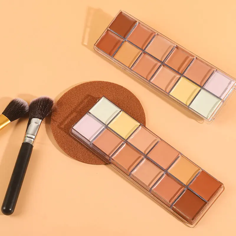VERONNI 12Color Concealer Palette with Brush-Natural Cream Acne Spot Dark Circles Cover Face Foundation Brighten Cosmetic Makeup