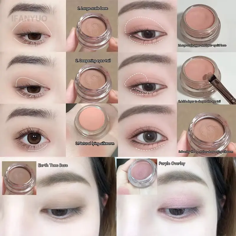 Matte Nude Eyeshadow Cream Silky Waterproof Soft Eye Shadow Pigment Primer Pink Brown Long-lasting Monochrome Peach Eye Shadow