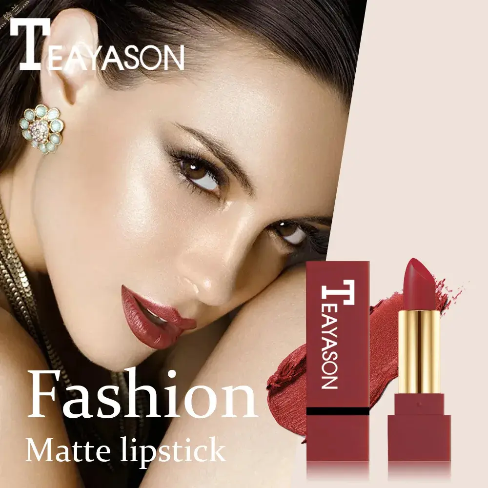 Dark Red Matte Lipstick Velvet Cream Texture Highly Pigmented Waterproof & Sweatproof Lasting Non-Smudging Makeup Cosmetics