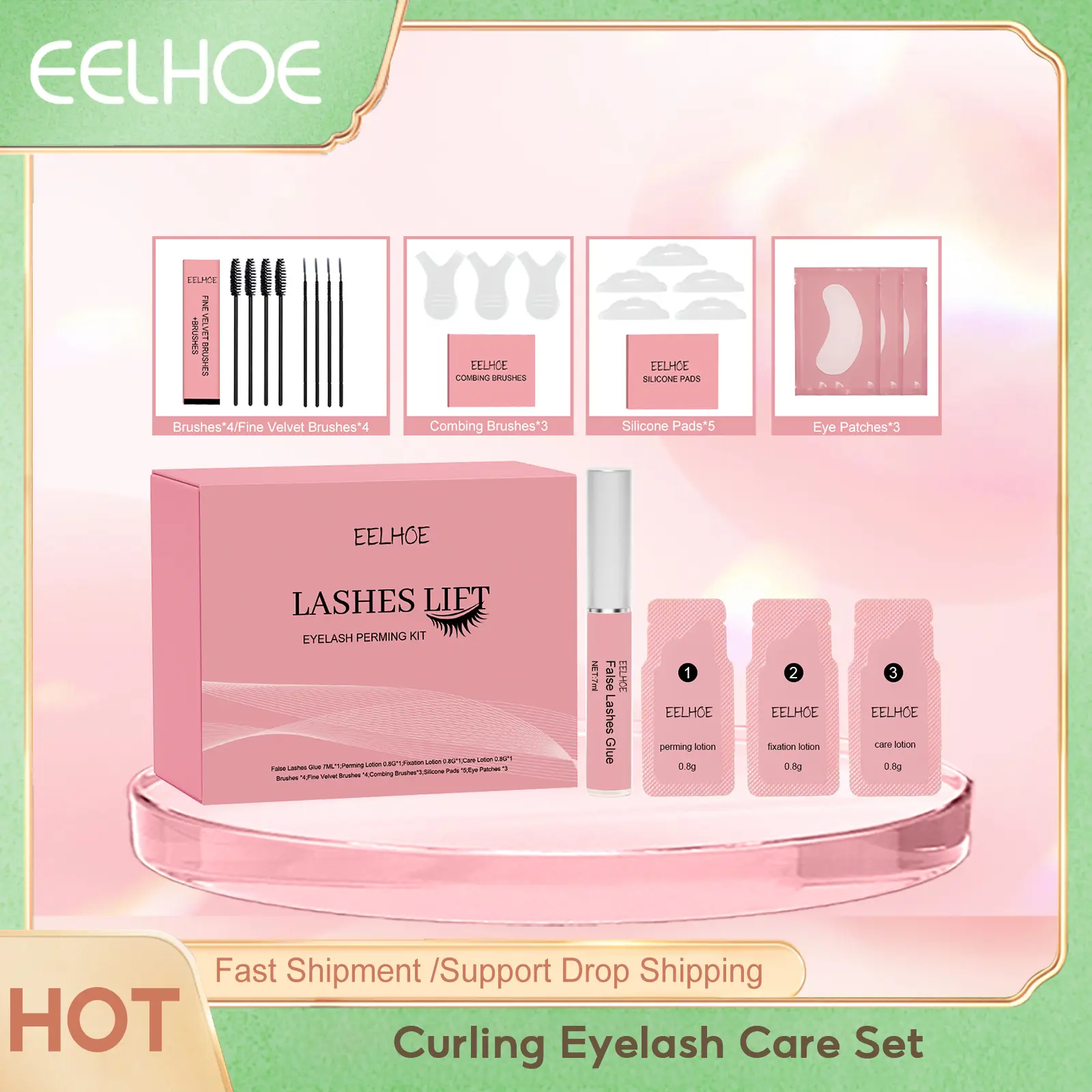 Eelhoe Curling Eyelash Care Set Lasting Thicker Strong Holding Waterproof Shaping Tools Women Eyelash Nourishing Serum Gift Box