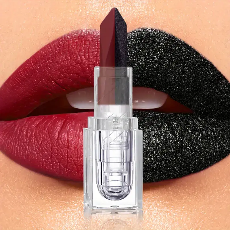 Soft Matte Two-Tone 2-in-1 Lipstick Long-Lasting Glitter and Matte Lipstick Lip Gloss is Not Easy to Fade.Perfect Romantic Lip G
