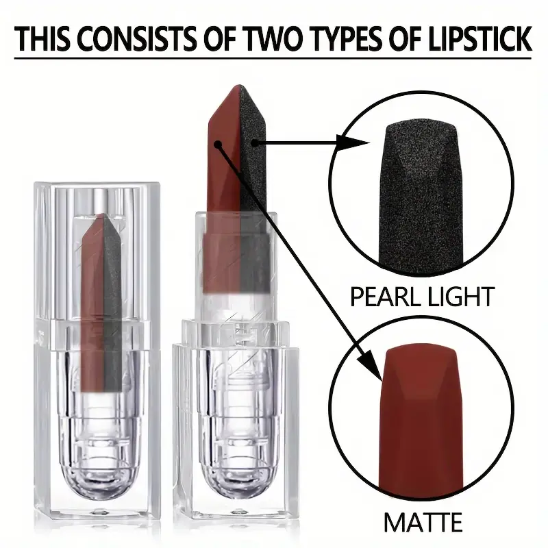 Soft Matte Two-Tone 2-in-1 Lipstick Long-Lasting Glitter and Matte Lipstick Lip Gloss is Not Easy to Fade.Perfect Romantic Lip G