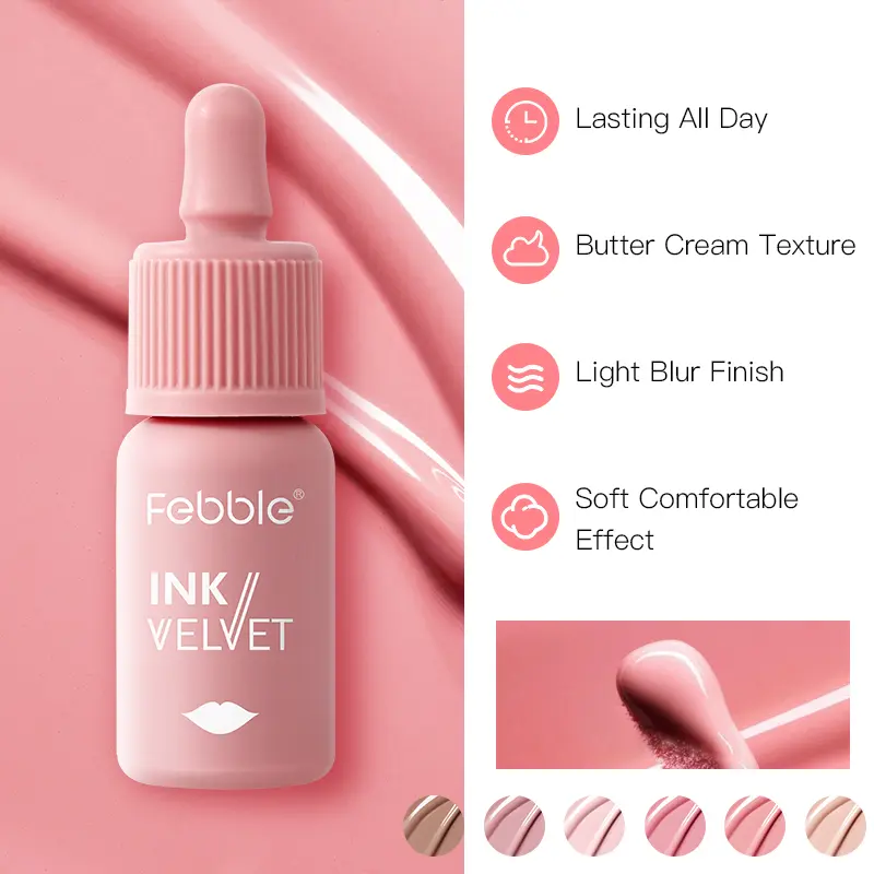 Febble 6 Color Matte Lip Gloss Nude Velvet Liquid Lipstick Multifunctional Long-lasting Lip Cosmetics Suitable for Autumn Winter