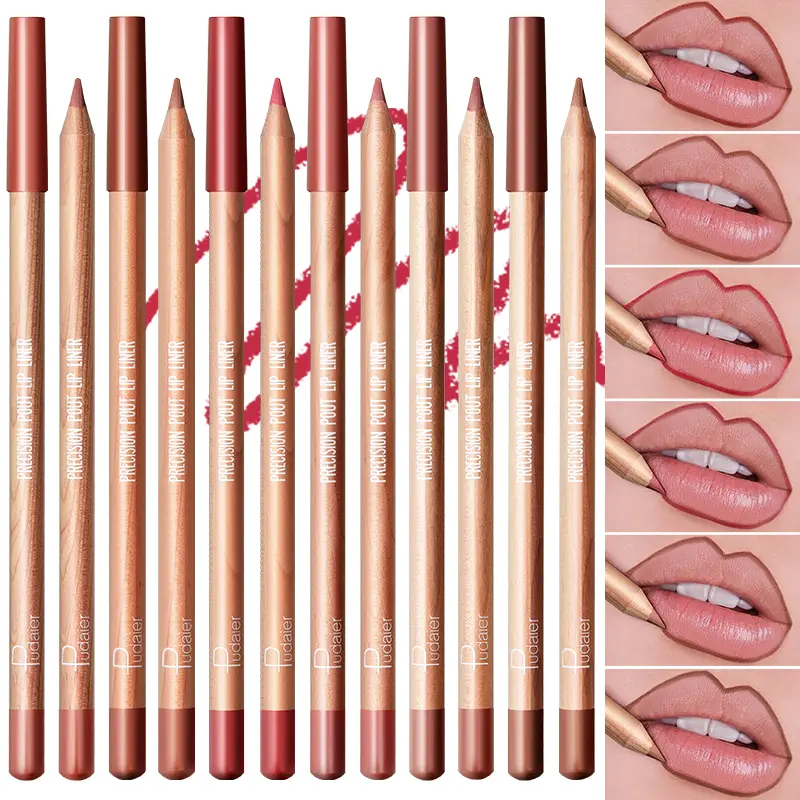 Pudaier 12pcs Matte Waterproof Multi-color Lip Liner Set, Long-lasting, Sweat-proof, Natural Valentine's Day Gift