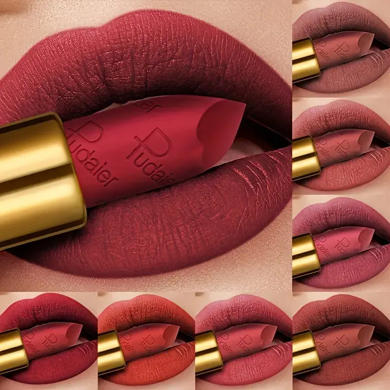 Pudaier Velvet Matte Lipstick - 10 Vibrant Colors,  Moisturizing & Waterproof, Long-Lasting Nude  Perfect Everyday Gift