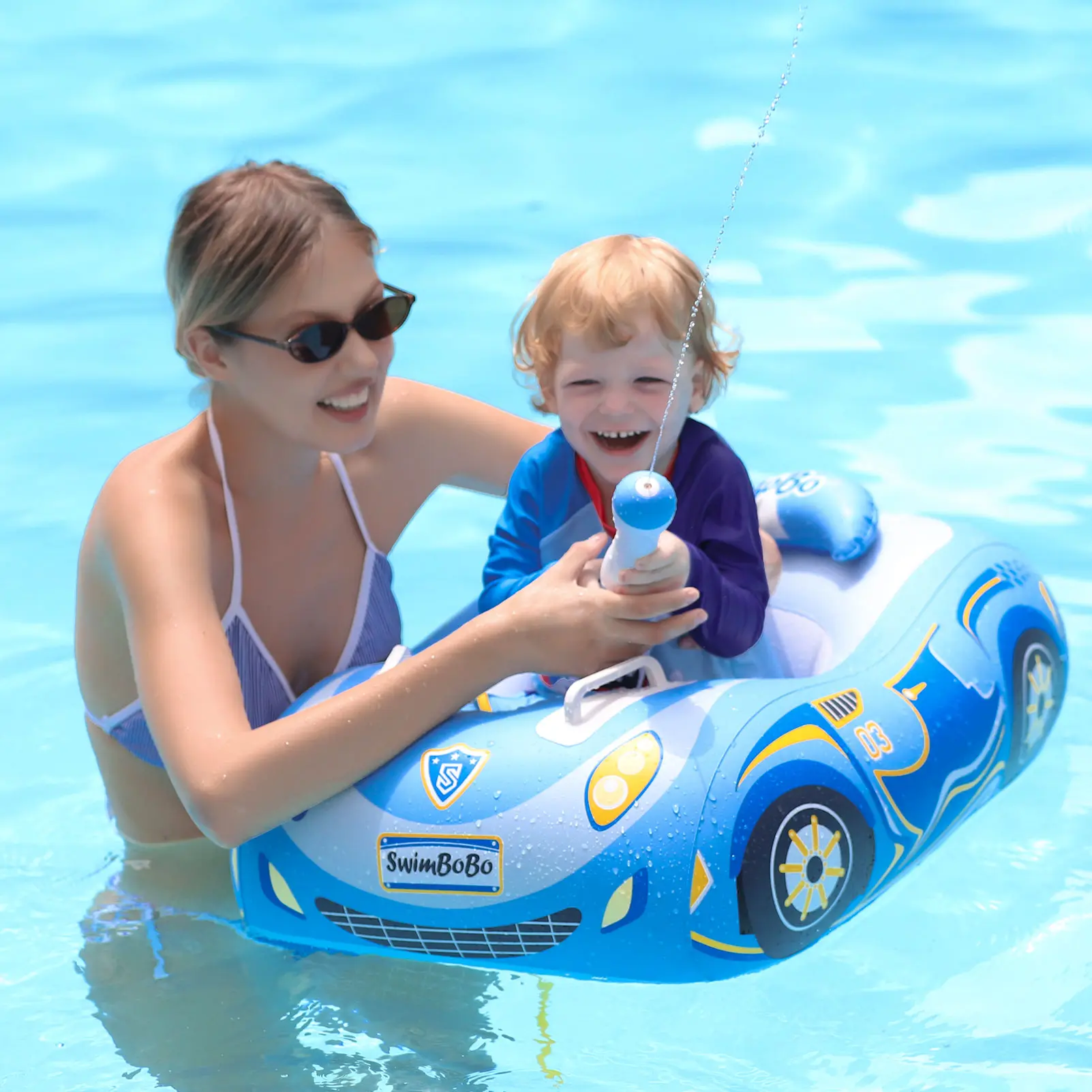 Swimbobo Kids Inflatable Car Swimming Seat Boat Handle Floating Children Water Gun Toy Children Swim Pool Float Ring In Summer
