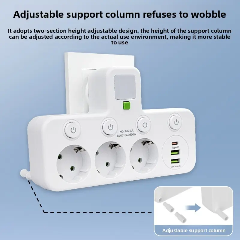 European Standard Multifunctional Usb+Type-C With Night Lamp Socket Black And White Household Anti Electricity Multi Hole Socket