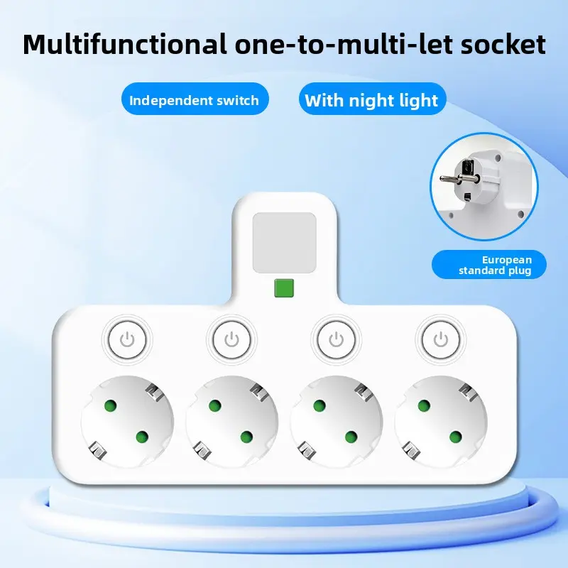 Home Multifunctional Multi Hole Socket Converter Equipped With Night Light And Multi Hole Anti Electric Shock Plug Board