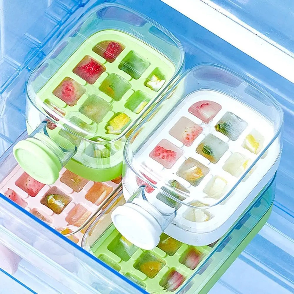 Ice Cube Tray with Lid, Touch-Free Ice Cube Bottle with Straw, Ice Cube Making Bottle, Easy Release Water Bottle Ice Mold