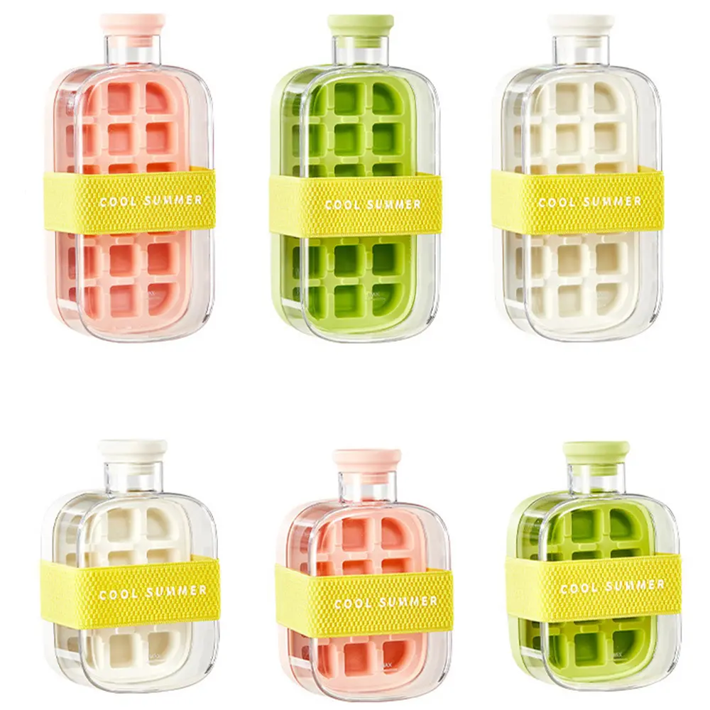 Ice Cube Tray with Lid, Touch-Free Ice Cube Bottle with Straw, Ice Cube Making Bottle, Easy Release Water Bottle Ice Mold