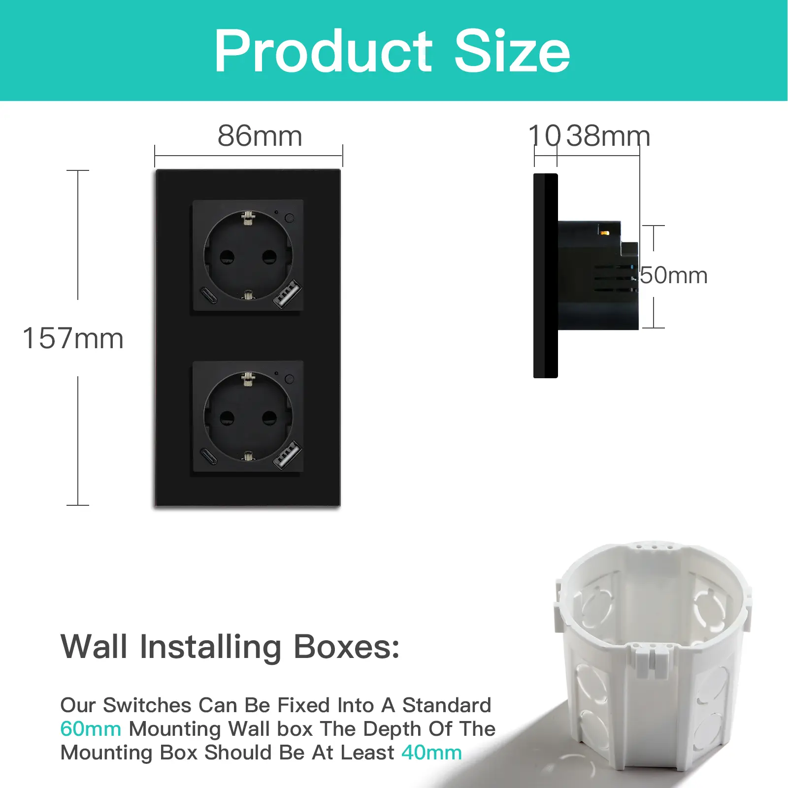 BSEED WIFI Wall Sockets EU Standard USB Outlet Type-c 20W Fast Charging Samrt Sockets Works Alexa Google Home Tuya App Glass