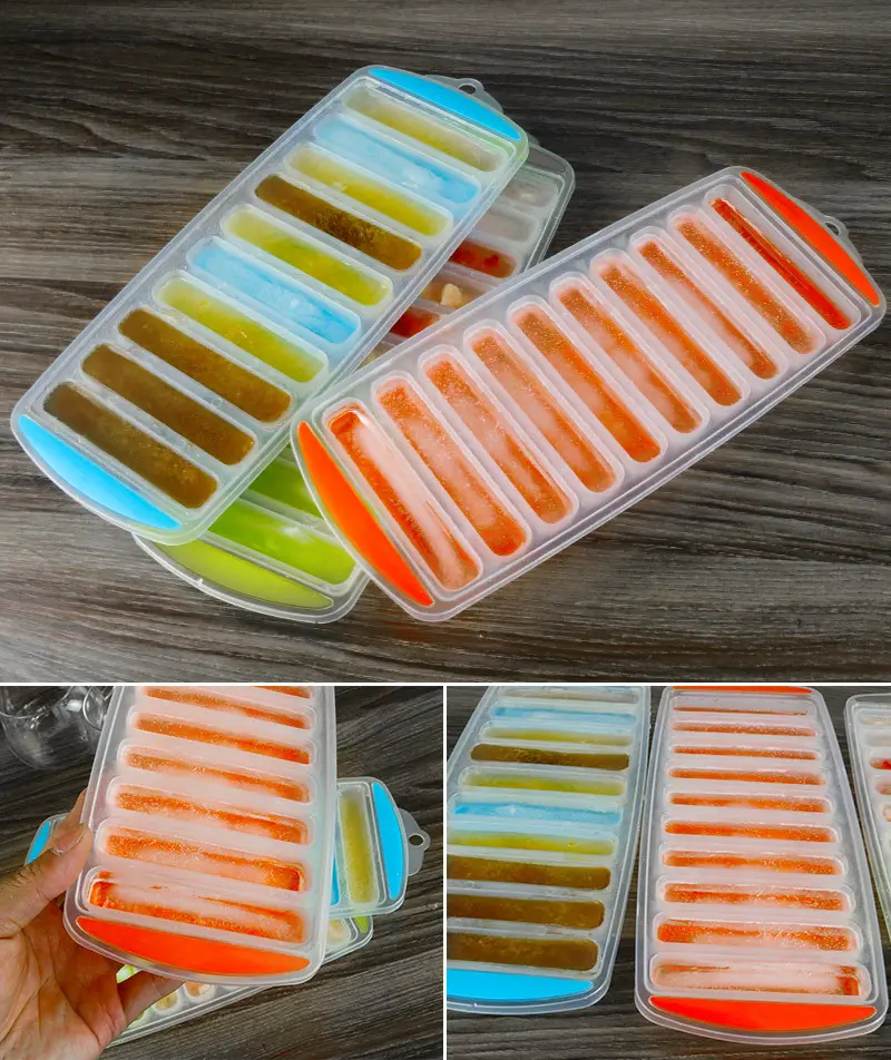 10 Grids Ice Cube Tray with Lid Non-Stick Easy Release Push Popsicle Out Cylinder Silicone Ice Cube Tray Jelly Chocolate Mold