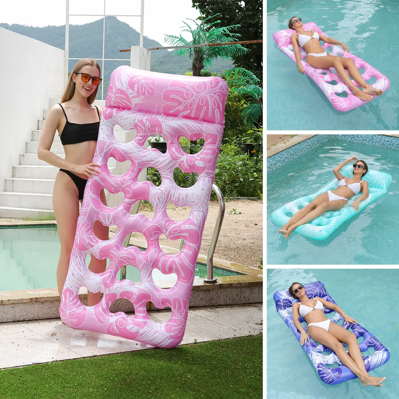 PVC Inflatable Pool Float with Heart-Shaped Backrest –Hole Design Floating Lounge Raft for Adults Summer Beach & Water Party Fun