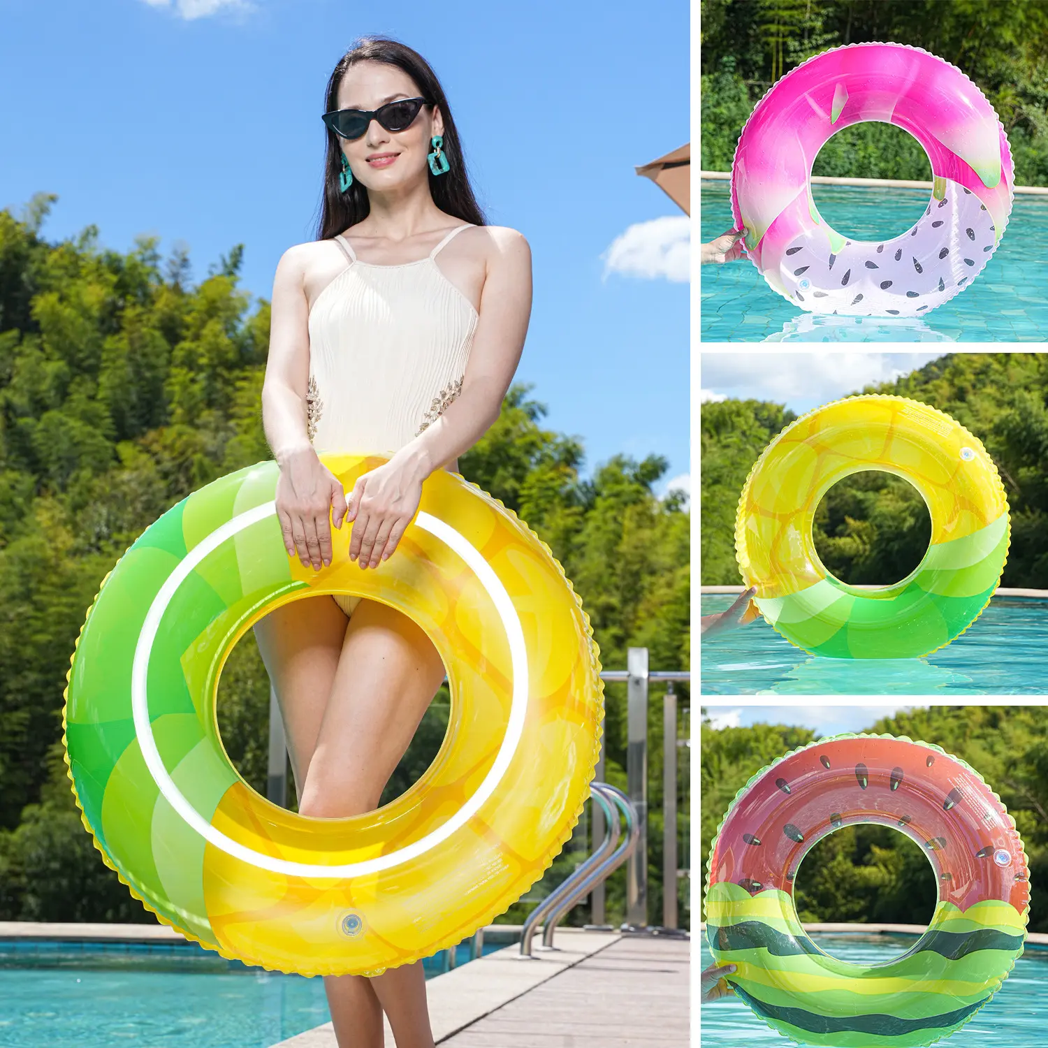 Adult Inflatable Swimming Ring – Creative Fruit Design Pool Float, Fun PVC Water Ring for Beach, Lake, and Summer Pool Parties