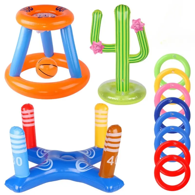 Inflatable Cactus Ring Toss Game - Fun PVC Party Toy for Kids and Adults Poolside Carnival Game Props Outdoor Summer Beach Party