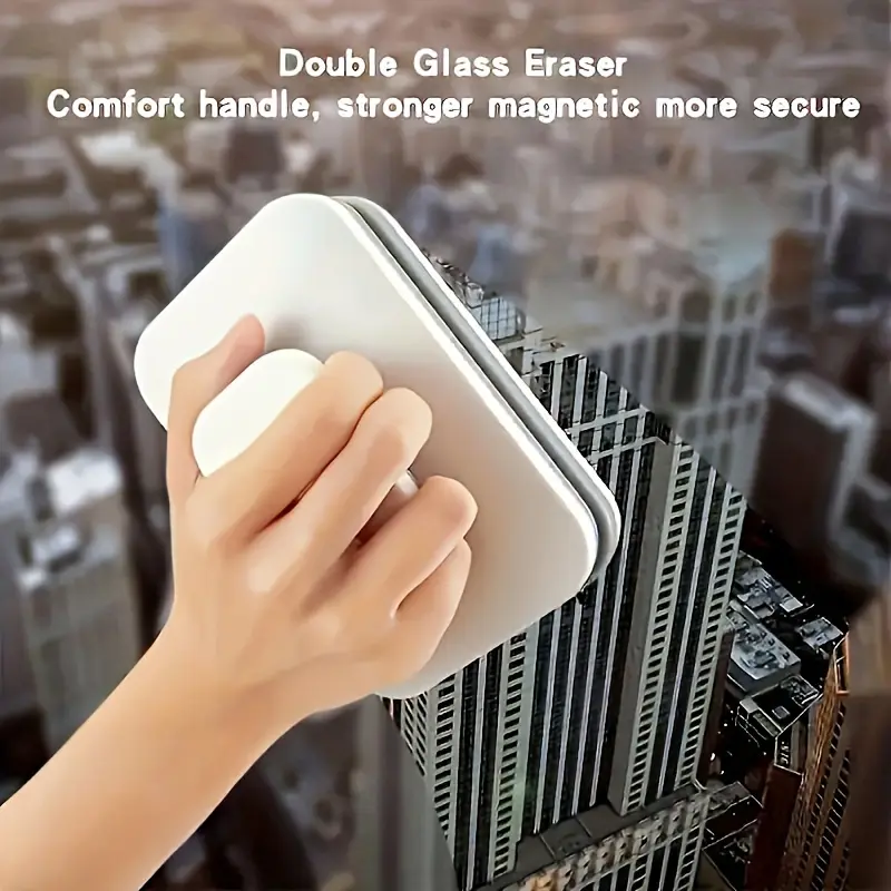 1PC Double-sided Magnetic Window Cleaning Brush Anti-pinch Design with Safety Rope Suitable for 3-10mm Thickness Glass Convenien