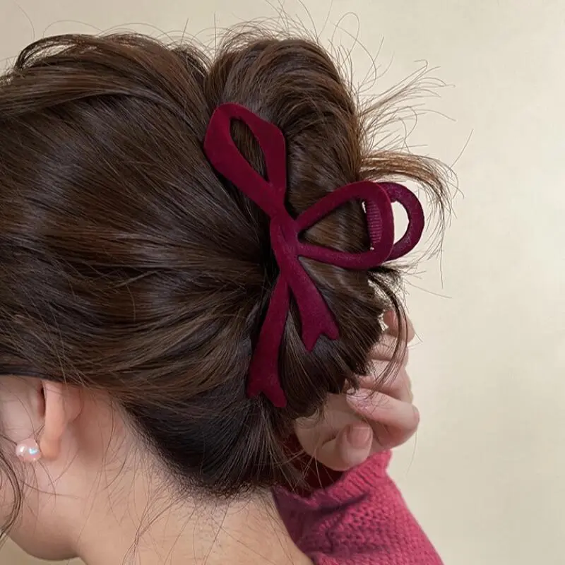 Red Velvet Hair Claw Clip for Women Fall Winter Bows Ribbon Large Hair Clips Elegant Hairpin Female Hair Accessories Girls Gifts