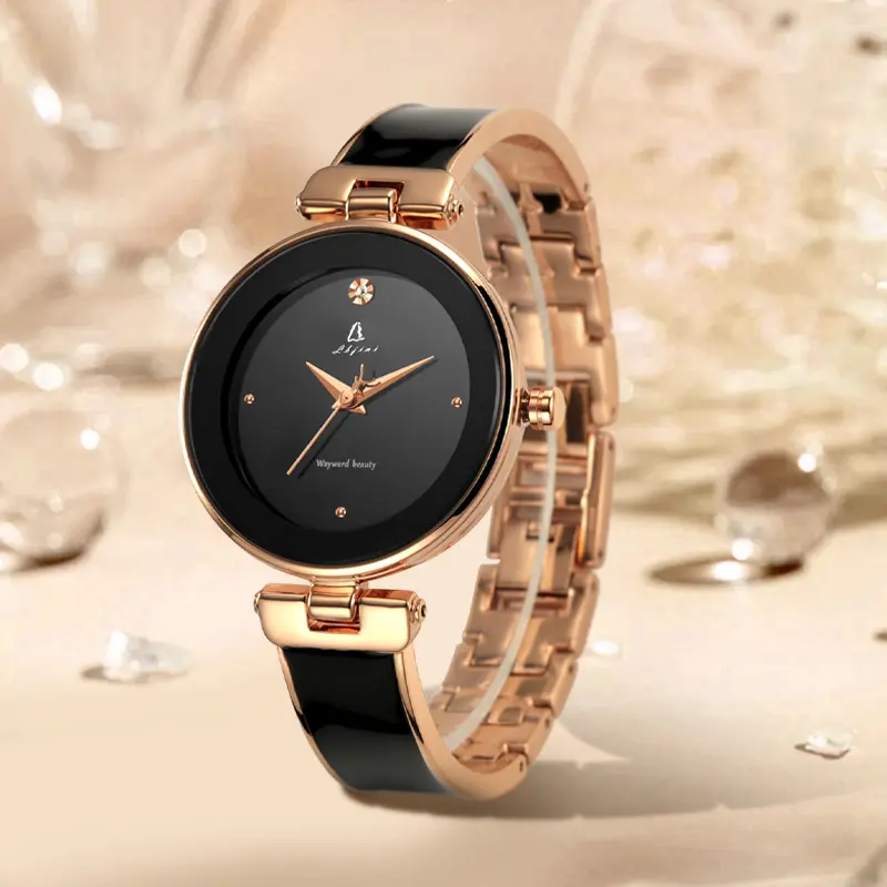 Hot Sales Black Gold  Diamonds dial Ladies Waterpoof Quartz Wristwatch Stainless Steel Bracelet Watch for Women Girls