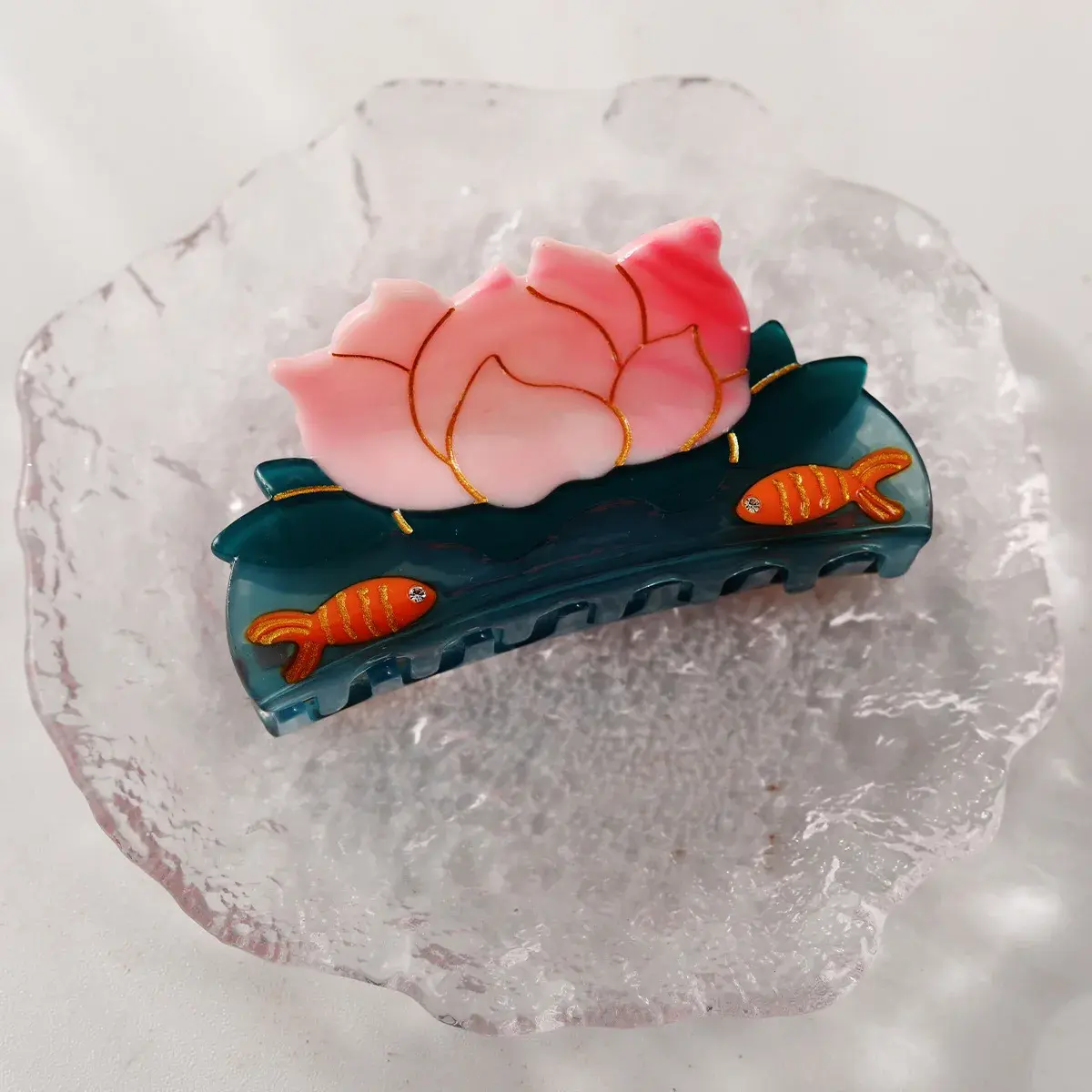 YWYHJ Fish Playing with Lotus Flowers Hair Claw Temperament Design Acetate Hair Claw Clips Womens Accessories