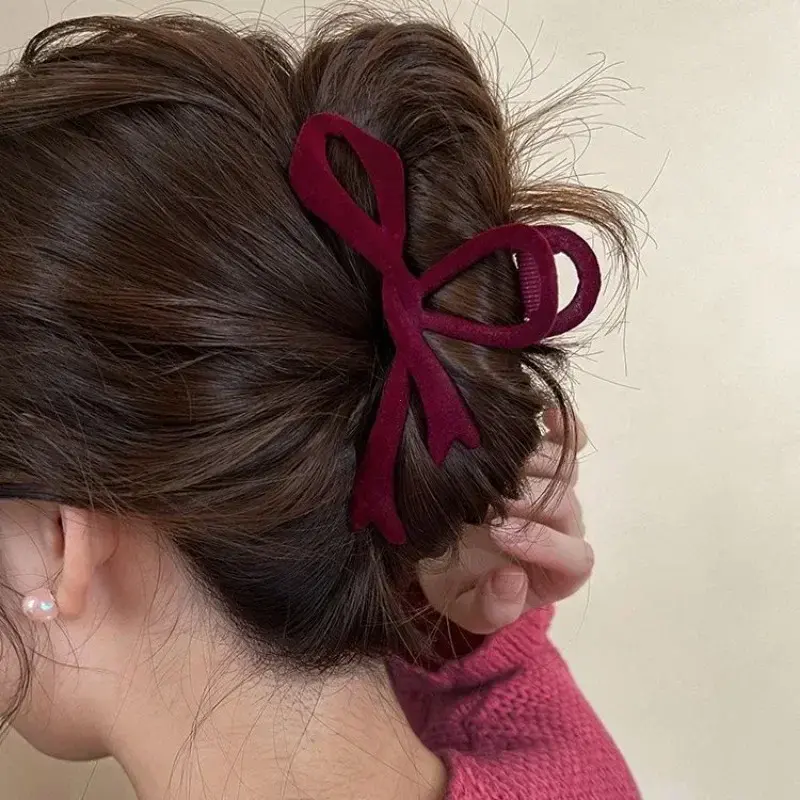Red Velvet Bow Hair Clips Autumn Winter Women Hair Claw Clip French Elegant Hairpin Hair Accessories Female Headwear Gift