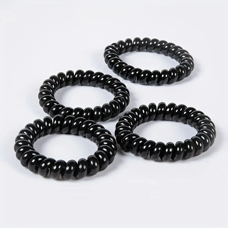5pcs/Set Basic Black Telephone Cord Scrunchies Spiral Hair Ties Elastic Hair Band Ponytail Holder Girls Women Hair Accessories