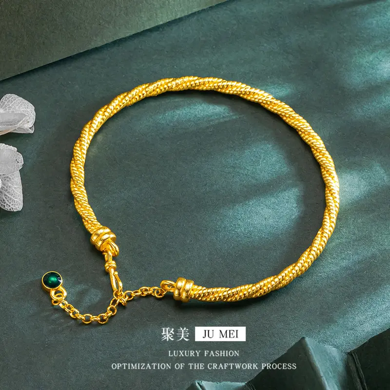 9999 24K  real gold store The same gold lady's opening bracelet with silk winding Fried Dough Twists bracelet is adjustable
