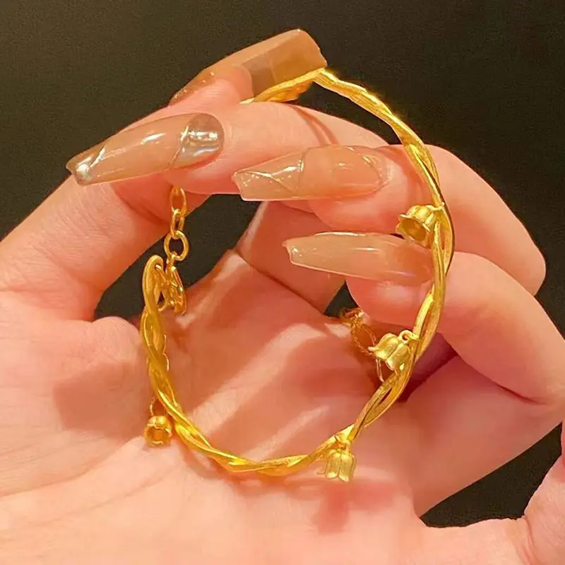 9999 24K real gold store same gold women's bracelet luxurious high-end adjustable bracelet