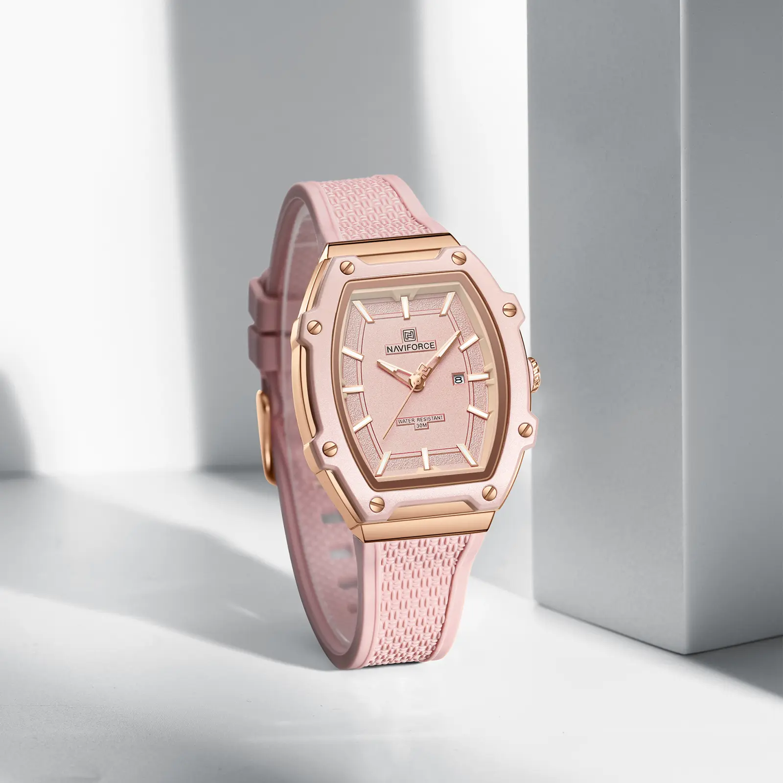 NAVIFORCE  Casual Barrel clock ShapeWomen‘s Silicone Quartz Wristwatch Sport Alloy Dial Waterproof Couple Watch