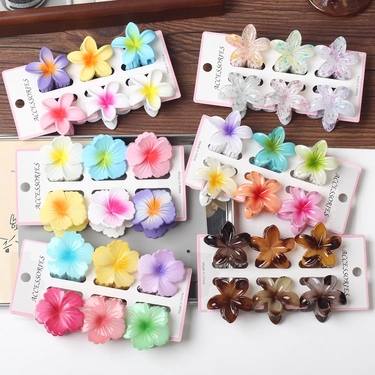 6Pcs Fashion Colorful Transparent Flower Small Hair Claw Clips clamp Hairpin Barrette for Thick Thin Hair Accessories for Women