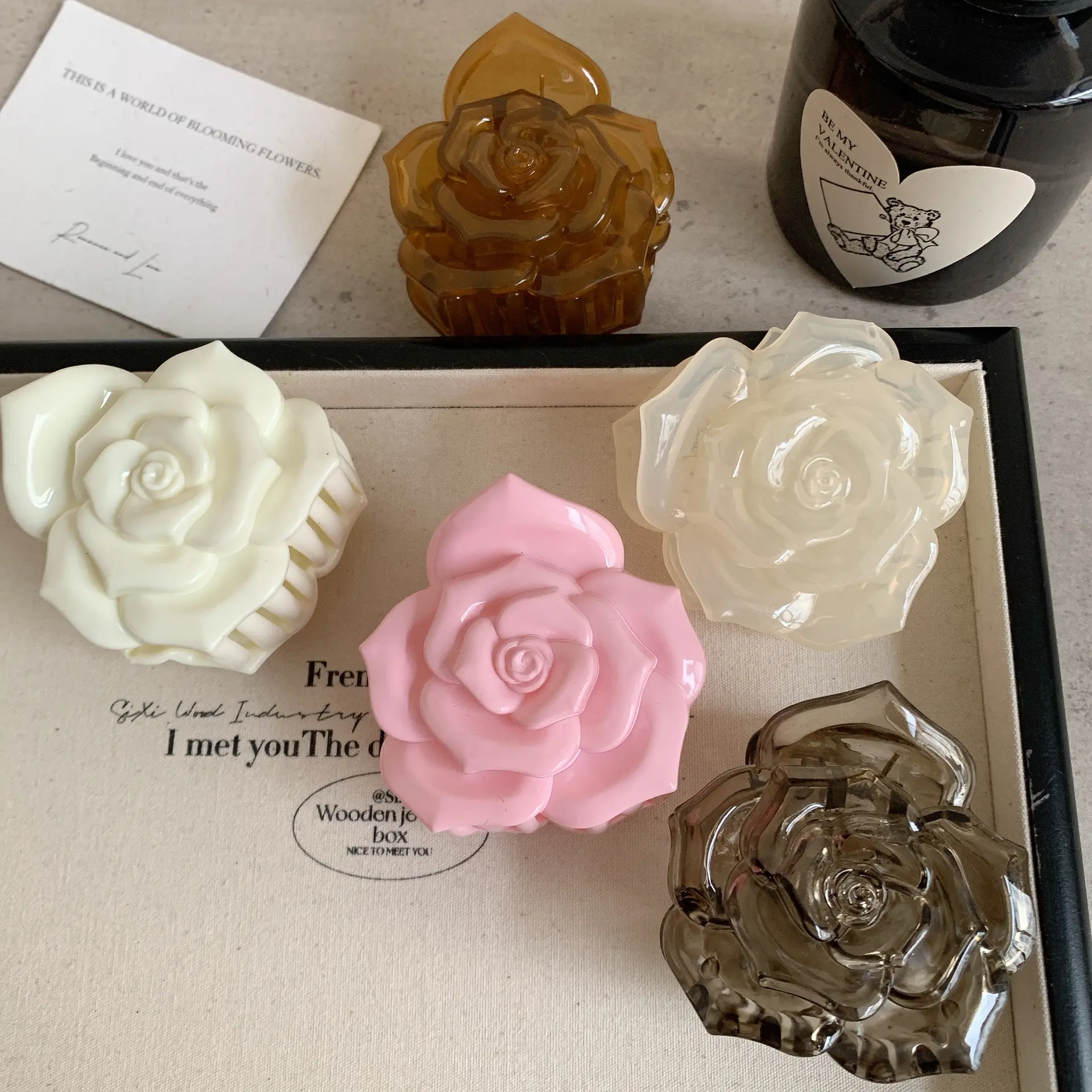 Korean Jelly Color Rose Hair Claw French Retro Transparent Flower Hair Clip Claw Shark Clamp Ponytail Hairpin Hair Accessories