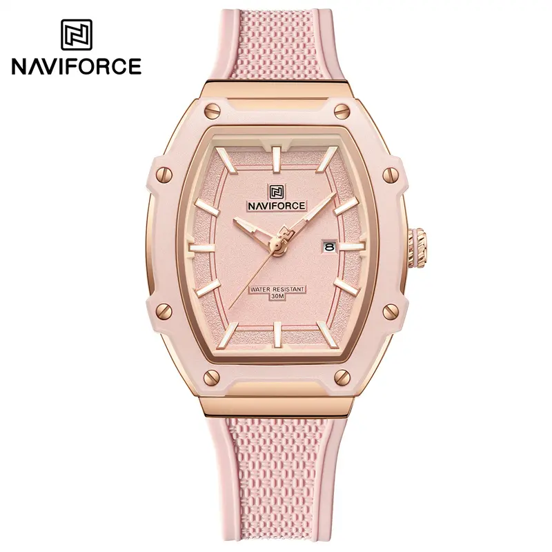 NAVIFORCE  Casual Barrel clock ShapeWomen‘s Silicone Quartz Wristwatch Sport Alloy Dial Waterproof Couple Watch