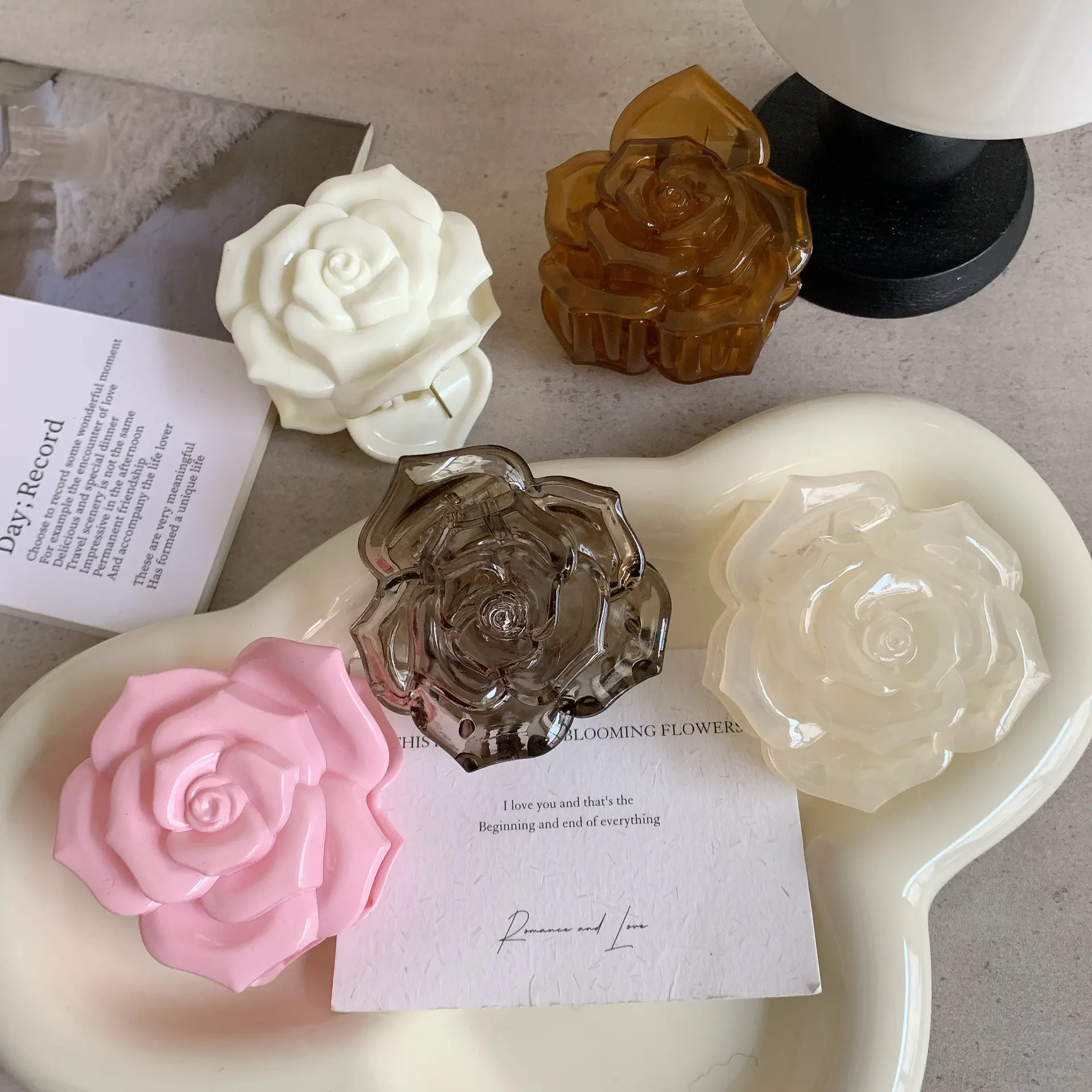 Korean Jelly Color Rose Hair Claw French Retro Transparent Flower Hair Clip Claw Shark Clamp Ponytail Hairpin Hair Accessories