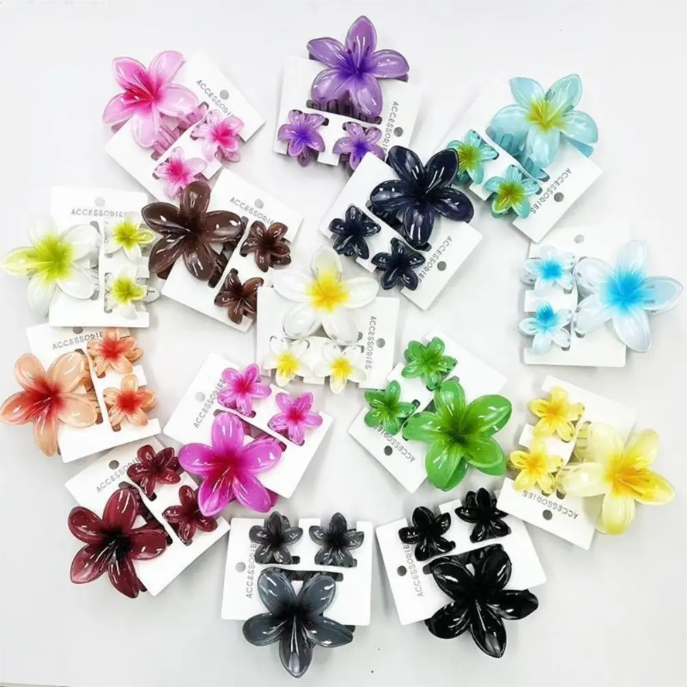 3Pcs/Set Colorful Gradient Hair Claws Plumeria Flower Acrylic Ponytail Clip Flower Hair Clip Summer Hairpin Hair Accessories
