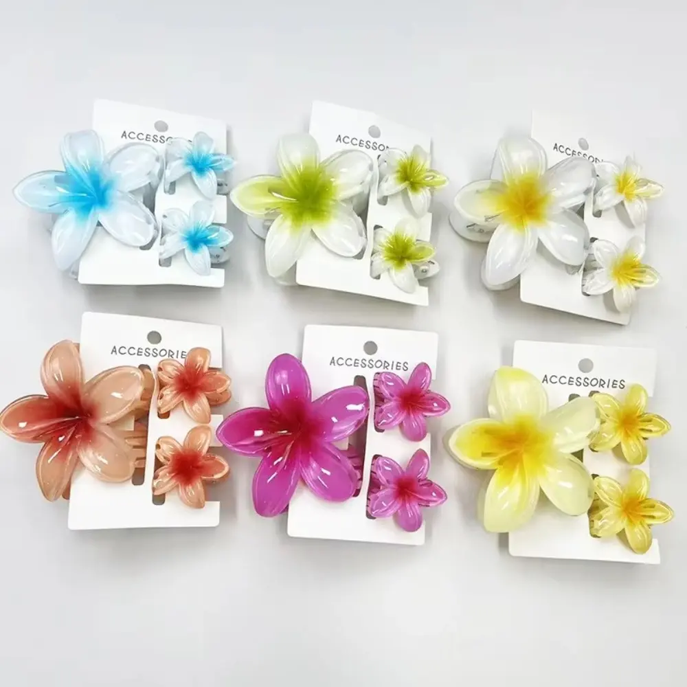 3Pcs/Set Colorful Gradient Hair Claws Plumeria Flower Acrylic Ponytail Clip Flower Hair Clip Summer Hairpin Hair Accessories