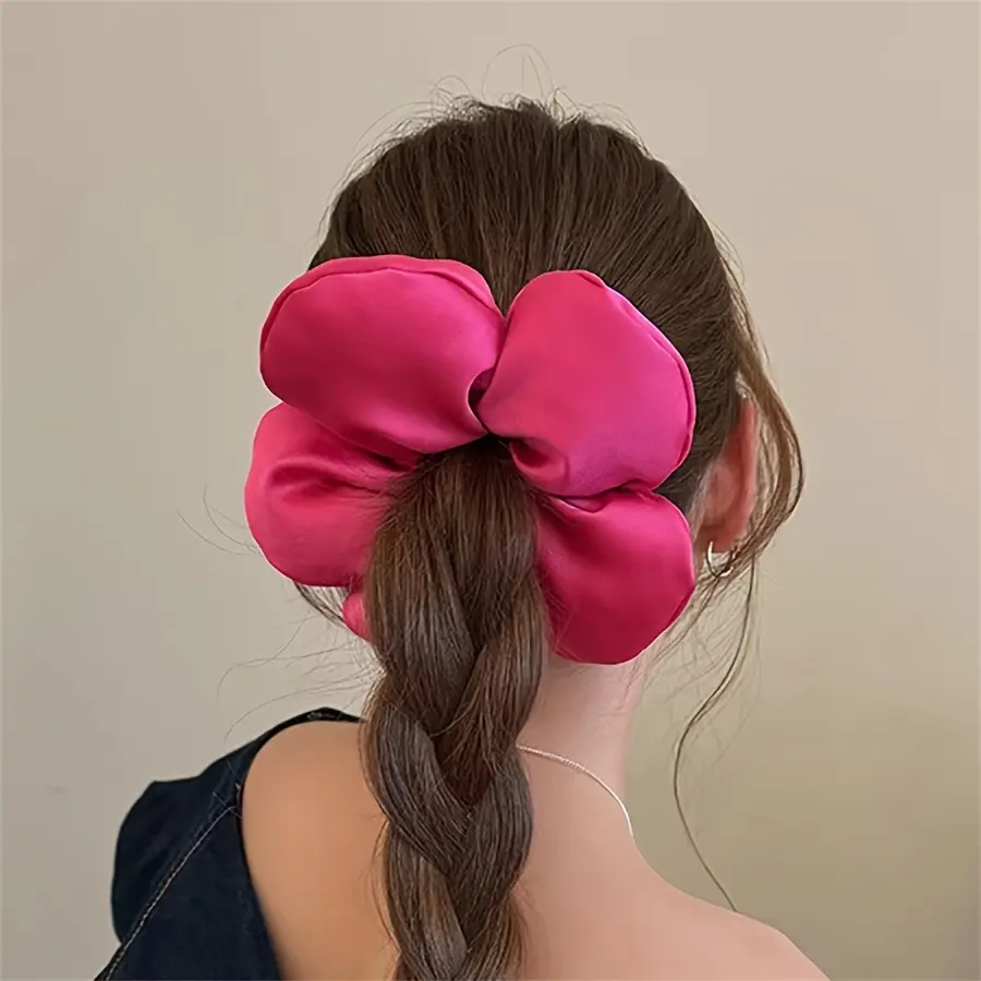 1pc Advanced Satin Solid Color Flower Hair Band, Suitable for High Ponytail/Bun, Daily Fashion Hair Accessories.