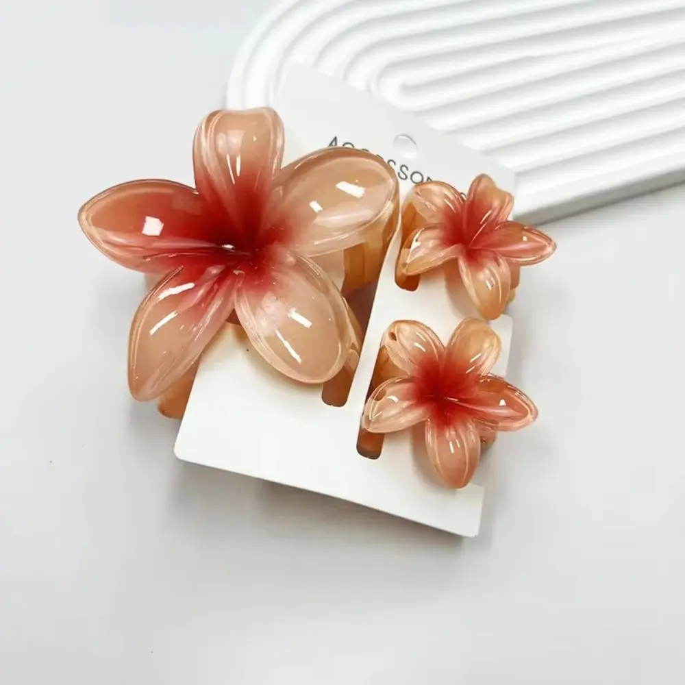 3Pcs/Set Colorful Gradient Hair Claws Plumeria Flower Acrylic Ponytail Clip Flower Hair Clip Summer Hairpin Hair Accessories