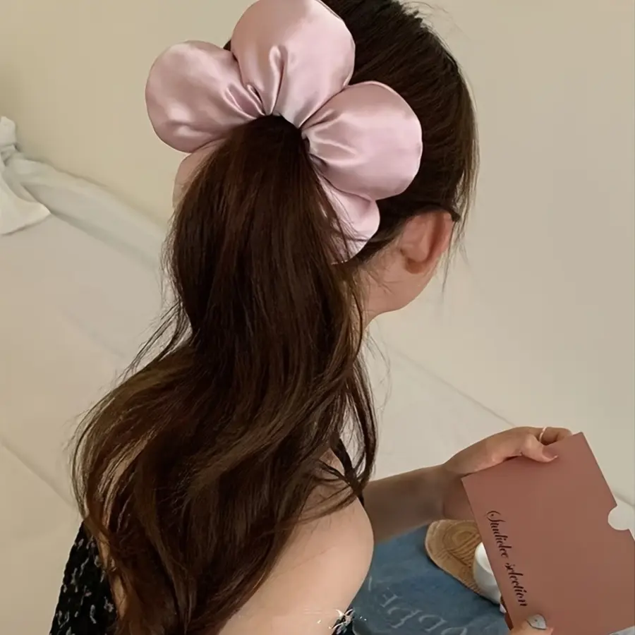 1pc Advanced Satin Solid Color Flower Hair Band, Suitable for High Ponytail/Bun, Daily Fashion Hair Accessories.