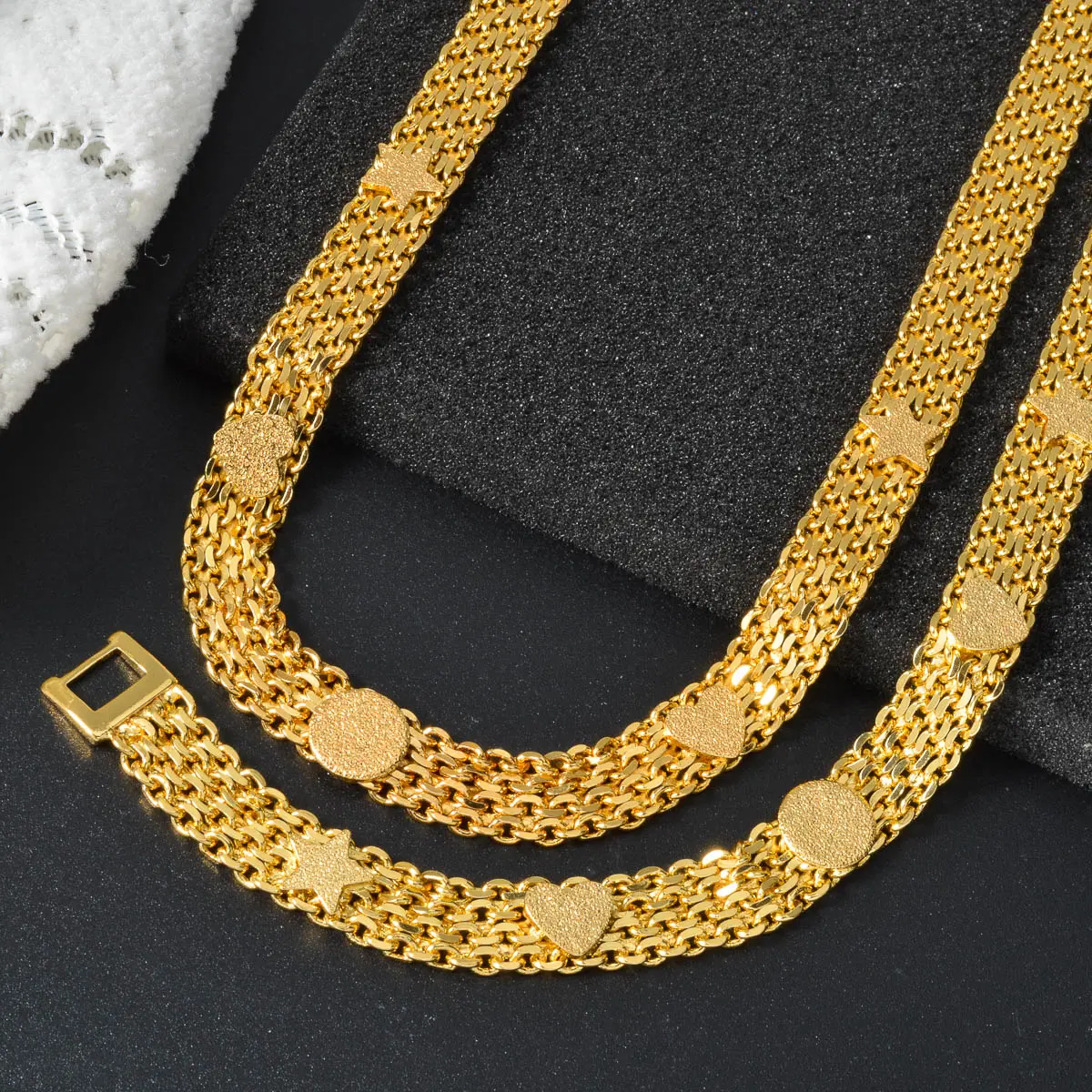 Luxury Gold Plated Brass Jewelry Set for Women Dubai Style Necklace Bracelet Minimalist Wedding Gift Party Fashion Accessories