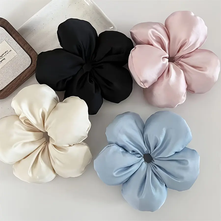 1pc Advanced Satin Solid Color Flower Hair Band, Suitable for High Ponytail/Bun, Daily Fashion Hair Accessories.