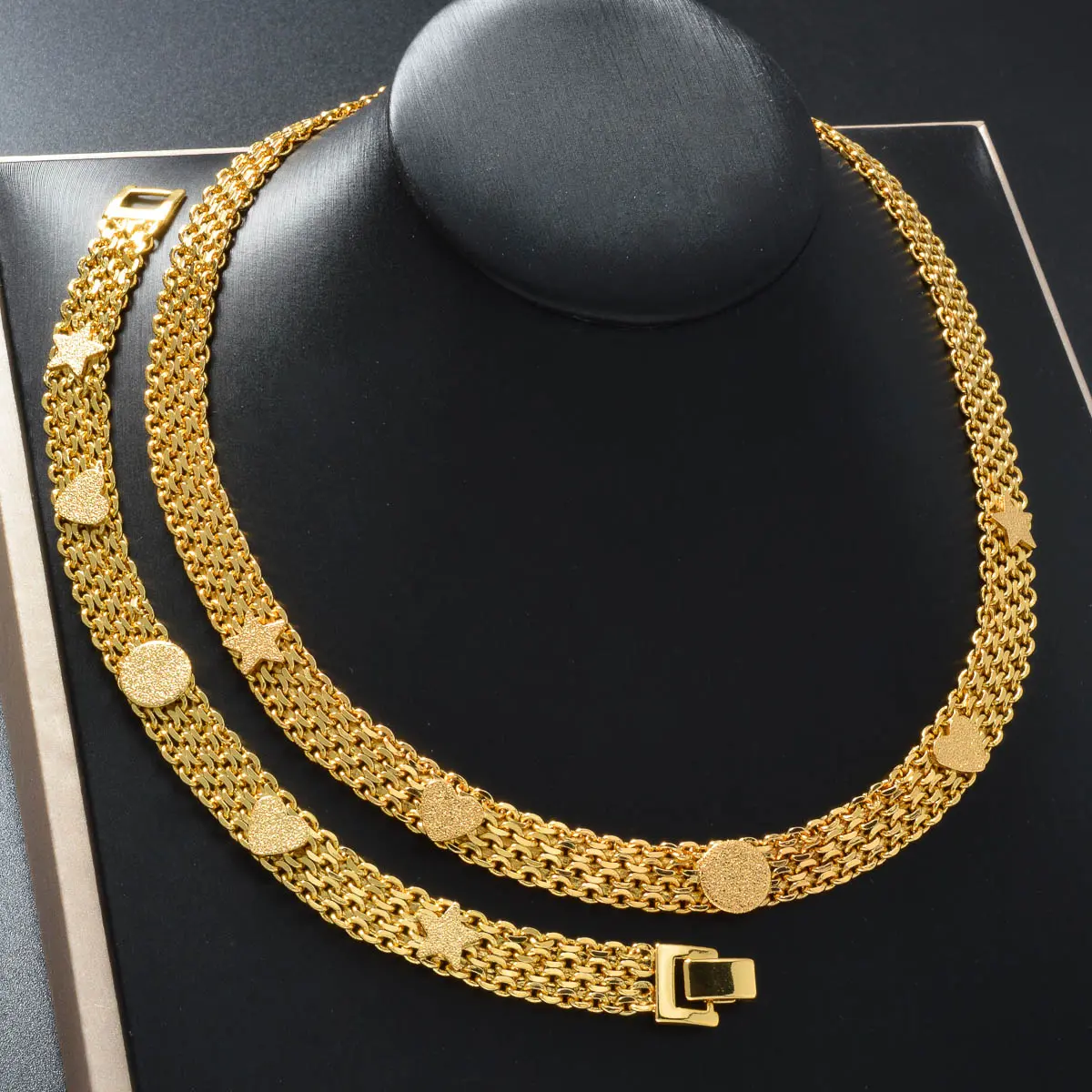Luxury Gold Plated Brass Jewelry Set for Women Dubai Style Necklace Bracelet Minimalist Wedding Gift Party Fashion Accessories
