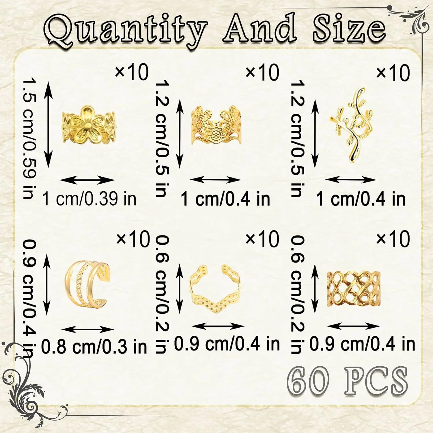 60PCS Hair Jewelry for Braids Gold Braid Clips Style Dreadlock Jewelry Metal Loc Braids Accessories Hair Decoration for Women